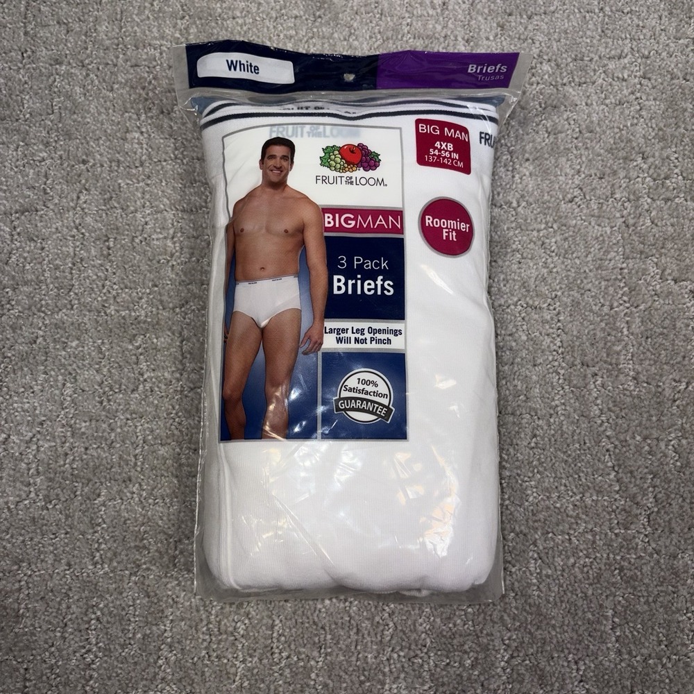 Fruit of the Loom Big Man 4XB White Briefs 3 Pack Vintage 2013 New
